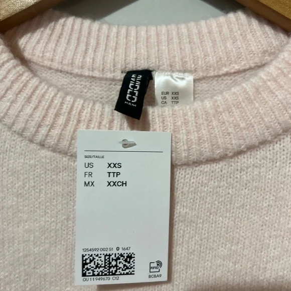 H&M Appliquéd Sweater Light Dusty Pink Bow 2XS Long Sleeve Knit Divided NWT - Picture 5 of 6